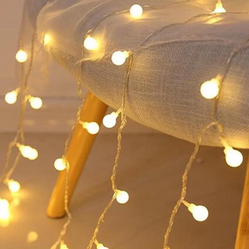 New White LED Battery Operated Ball String Fairy Lights Garland Indoor Outdoor - Picture 3 of 3